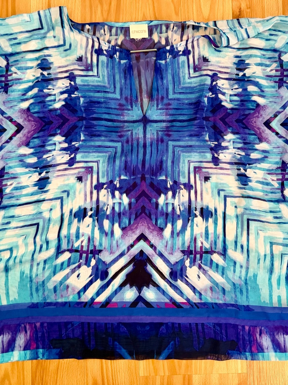 Chico's Turquoise, Blue & Purple Geometric Print Tunic